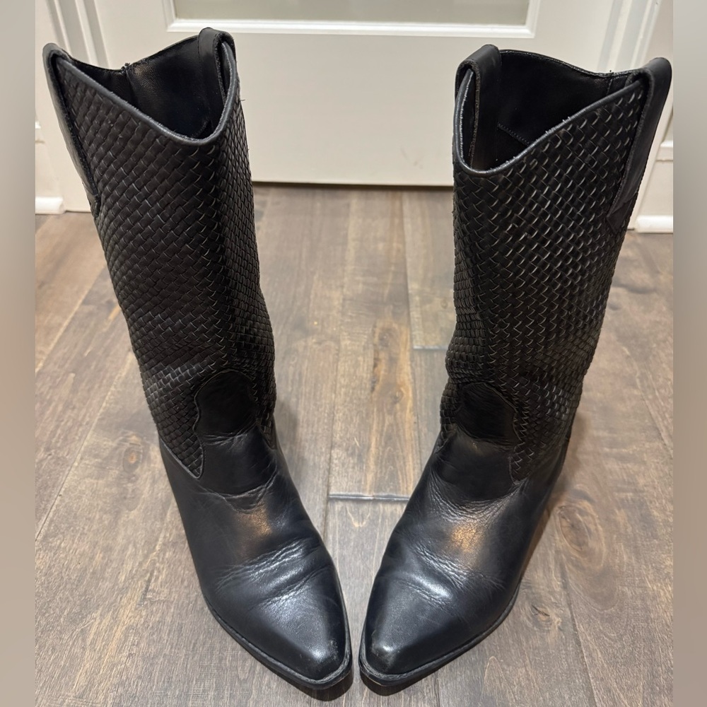 Dingo Black Woven Leather Western Cowboy Boots Women’s 9M Cowgirl Festival